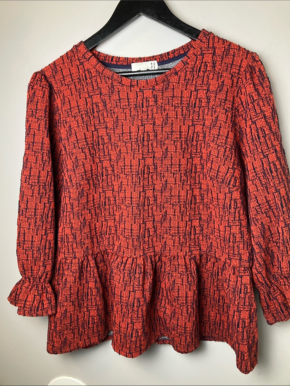 RO&DE Orange Textured Peplum Women's Top Size Large Fall Office Chic